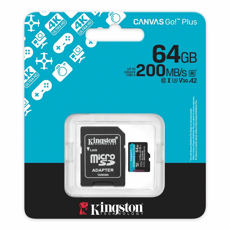 Thẻ nhớ Kingston Canvas Go Plus microSDXC 64GB – 170MB/s A2 U3 V30 kèm SD Adapter (SDCG4/64GB)