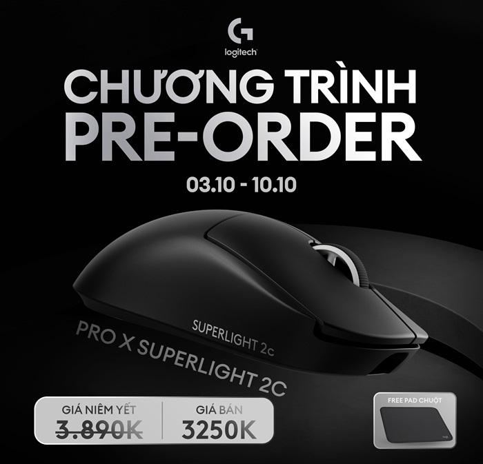 Chương trình Pre-Order Logitech G Pro X Superlight 2C – Siêu nhẹ, siêu nhạy, sẵn sàng cho thế hệ game thủ mới